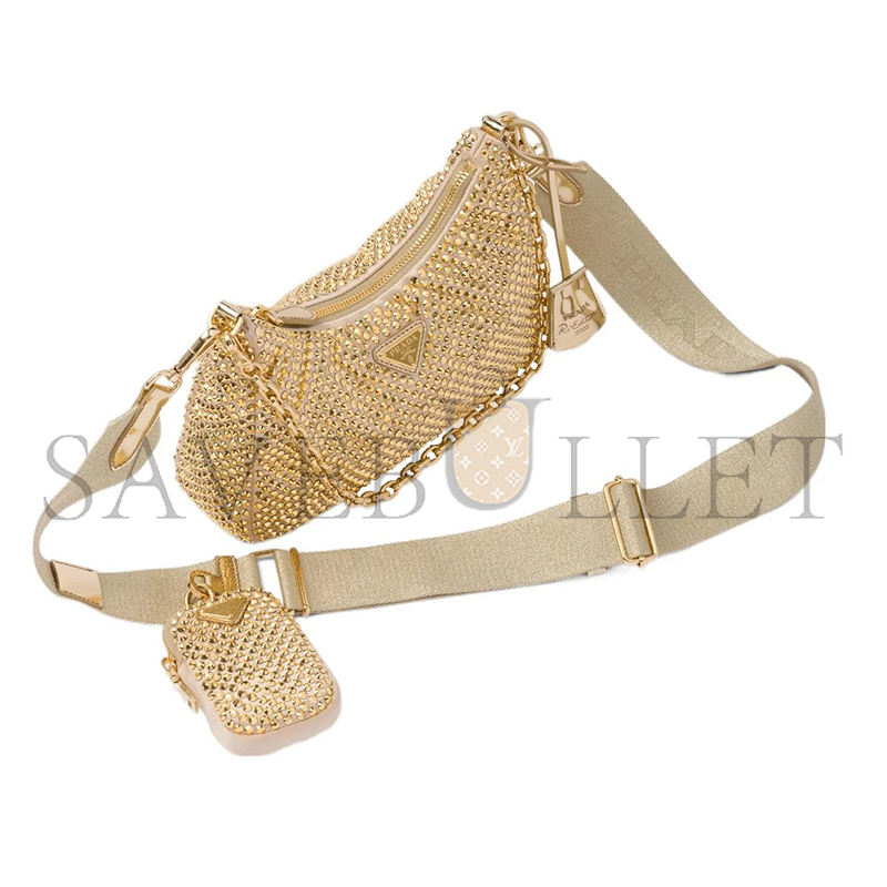 PRADA RE-EDITION CRYSTAL-EMBELLISHED SHOULDER BAG 1BH204 (22*12*6cm)